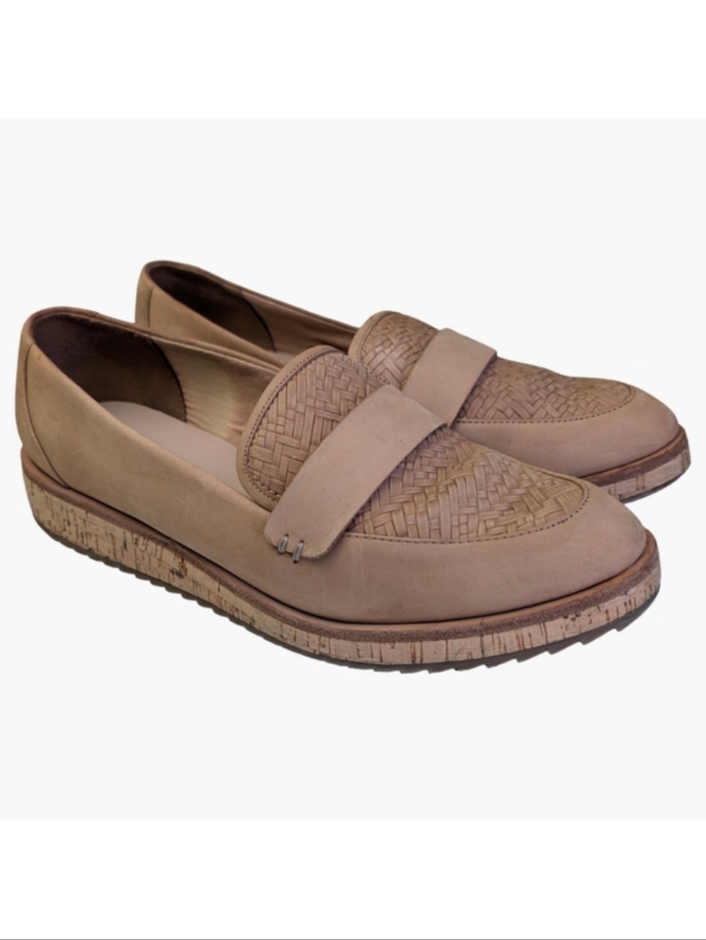 ALDO Tan Loafers Woven Basket Detail With Cork Sole | Slip On | Size 8